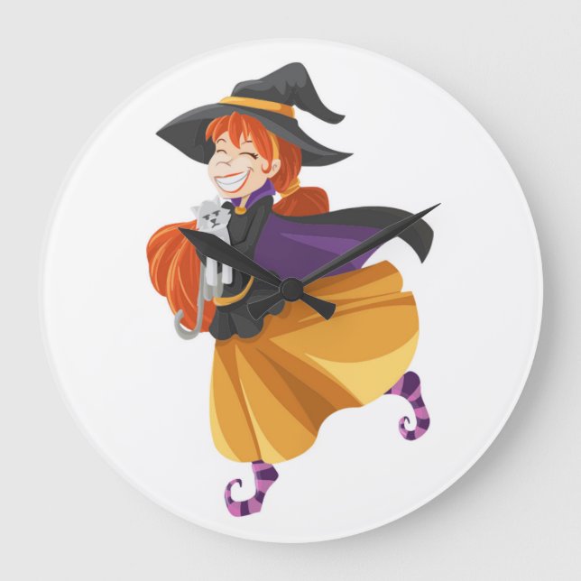 "HAPPY HALLOWEEN" WITCH LARGE CLOCK (Front)