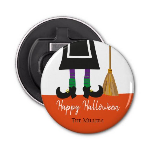 Happy Halloween Witch Legs  Broom Personalized Bottle Opener