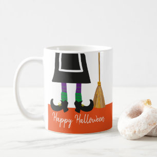 Happy Halloween Witch Legs & Broom Personalized Coffee Mug
