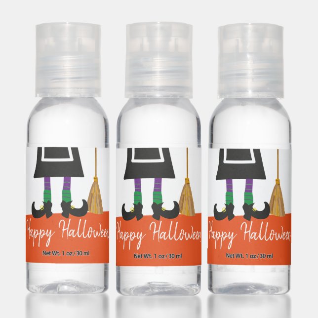 Happy Halloween Witch Legs & Broom Personalized Hand Sanitizer (Set)
