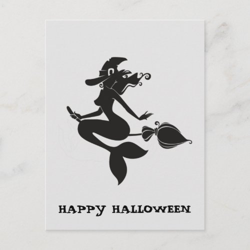 Happy Halloween Witch Mermaid on Broom Postcard