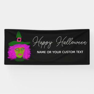 Happy Halloween Witch Modern Script Personalized Banner