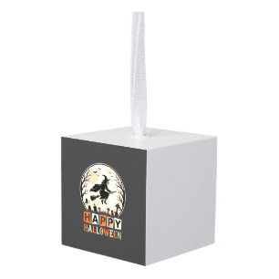 Happy Halloween Witch Moon Cemetery Design_1 Cube Ornament