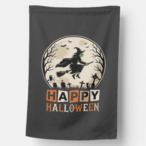Happy Halloween Witch Moon Cemetery Design_1 House Flag