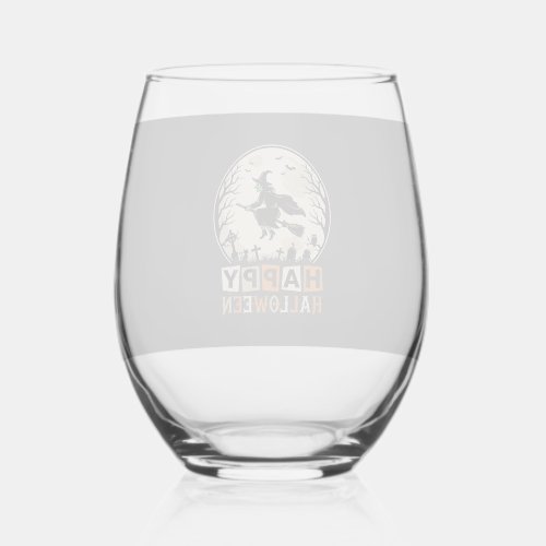 Happy Halloween Witch Moon Cemetery Design_1 Stemless Wine Glass