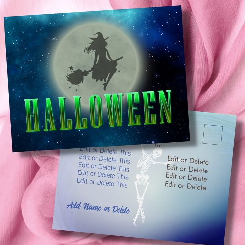 Happy Halloween witch moon skeleton boo typography Postcard