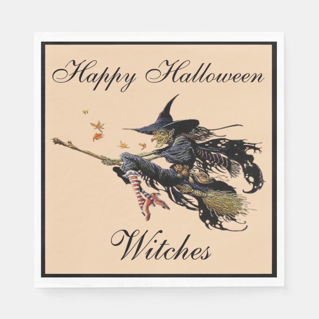 Happy Halloween Witch On A Broom Napkins (Front)