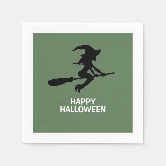 Happy Halloween, Witch On Broomstick Napkins (Front)