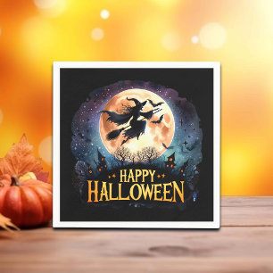 Happy Halloween - Witch on flying Broom Napkins