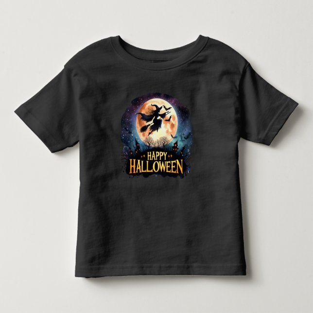 Happy Halloween - Witch on flying Broom  Toddler T-shirt (Front)