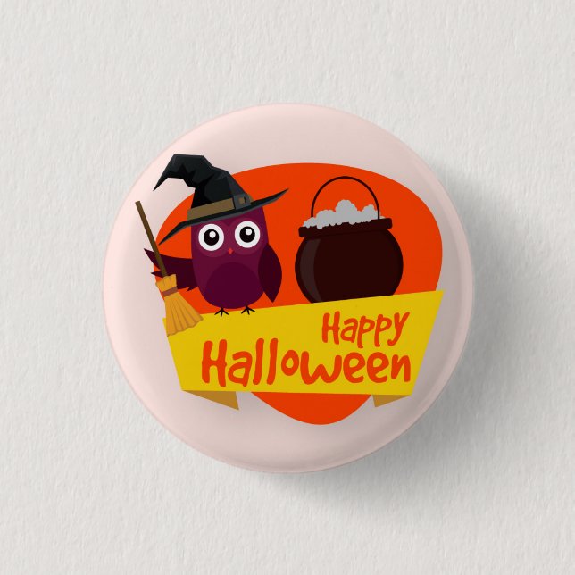 Happy Halloween Witch Owl | Pin Button (Front)