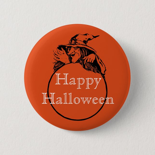 Happy Halloween Witch Pinback Button (Front)