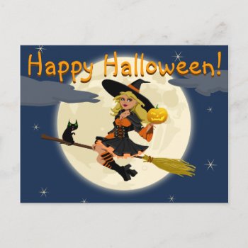Happy Halloween Witch Postcard by HotPinkGoblin at Zazzle