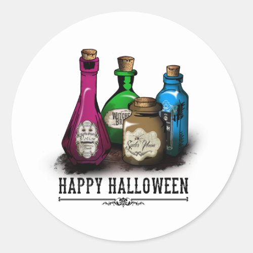 Happy Halloween Witch Potion Bottles Classic Round Sticker