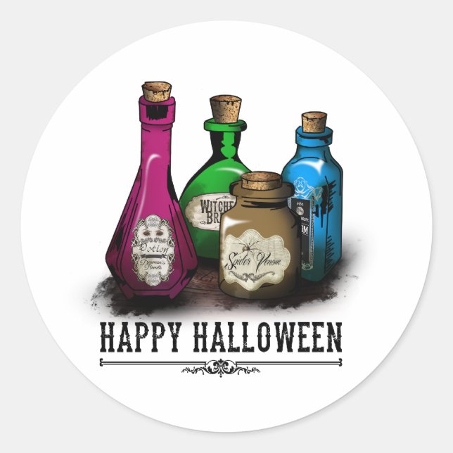 Happy Halloween! Witch Potion Bottles Classic Round Sticker (Front)