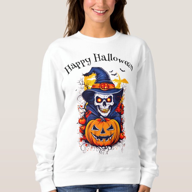 Happy Halloween Witch Pumpkin Bats Sweatshirt (Front)