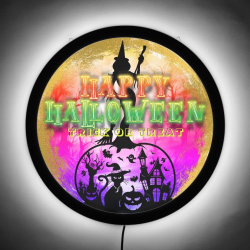Happy Halloween Witch Pumpkin Cat Trick or Treat LED Sign