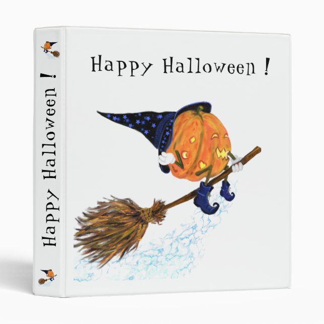 Happy Halloween Witch Pumpkin Flying Broom - Funny 3 Ring Binder (Front/Spine)