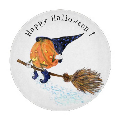 Happy Halloween Witch Pumpkin Flying Broom _ Funny Cutting Board