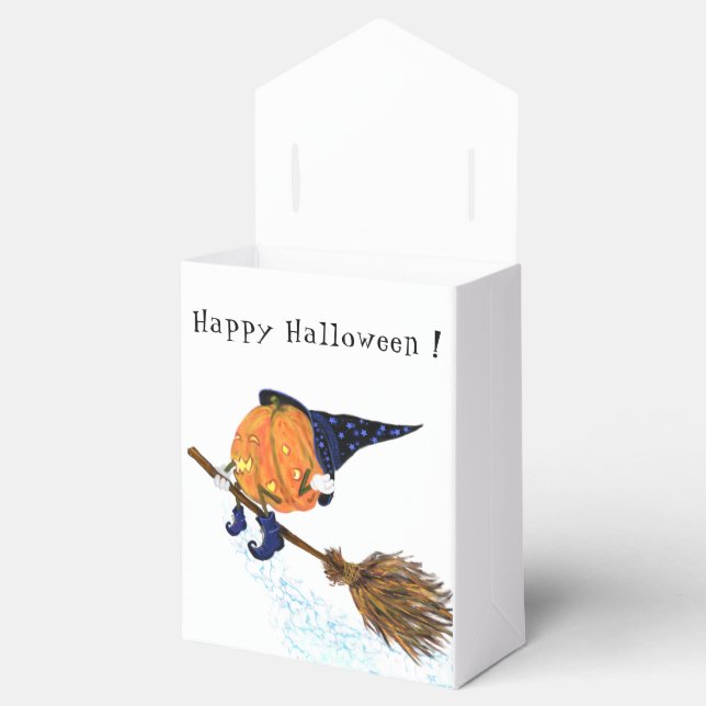 Happy Halloween Witch Pumpkin Flying Broom - Funny Favor Boxes (Opened)