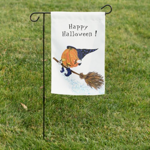Happy Halloween Witch Pumpkin Flying Broom _ Funny Garden Flag
