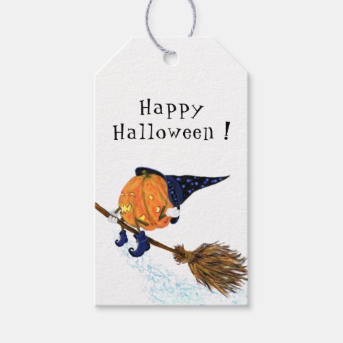 Happy Halloween Witch Pumpkin Flying Broom _ Funny Gift Tags