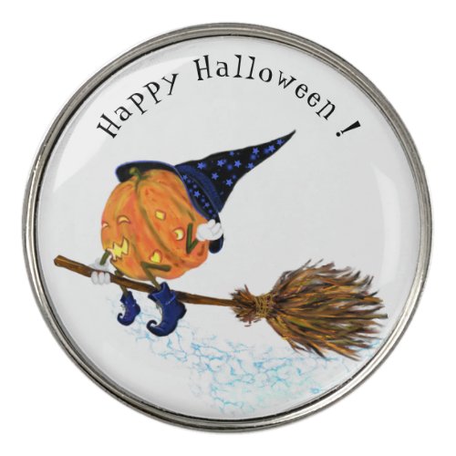 Happy Halloween Witch Pumpkin Flying Broom _ Funny Golf Ball Marker