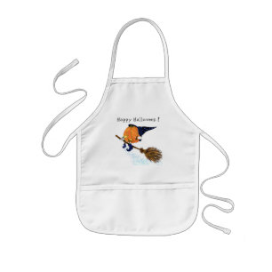 Happy Halloween Witch Pumpkin Flying Broom - Funny Kids' Apron