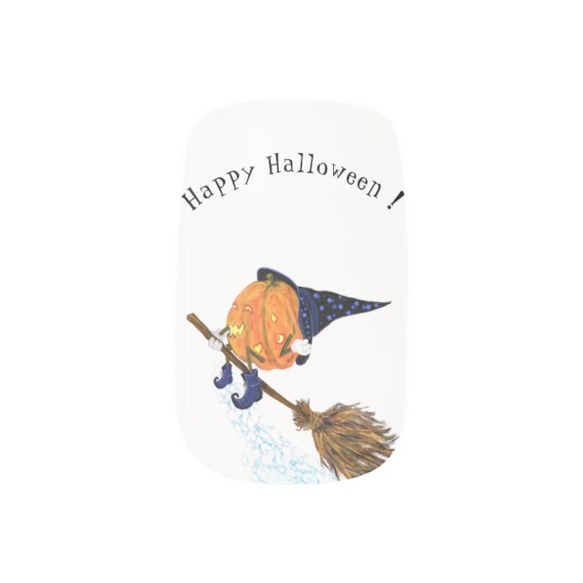 Happy Halloween Witch Pumpkin Flying Broom - Funny Minx Nail Art (Left Thumb)