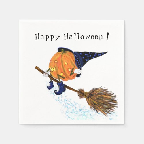 Happy Halloween Witch Pumpkin Flying Broom _ Funny Napkins