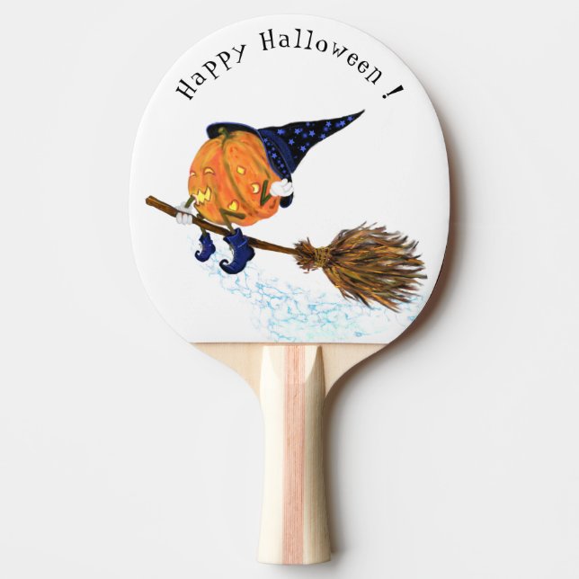 Happy Halloween Witch Pumpkin Flying Broom - Funny Ping Pong Paddle (Front)