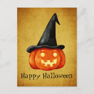 Happy Halloween Witch Pumpkin Postcard