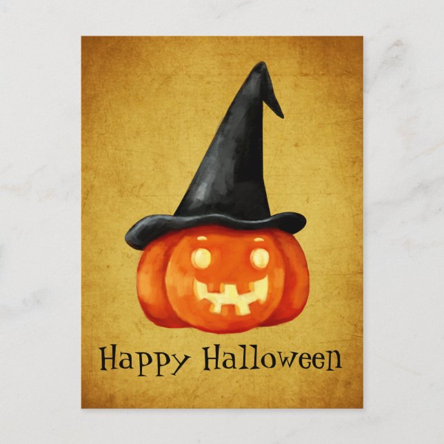 Happy Halloween Witch Pumpkin Postcard (Front)