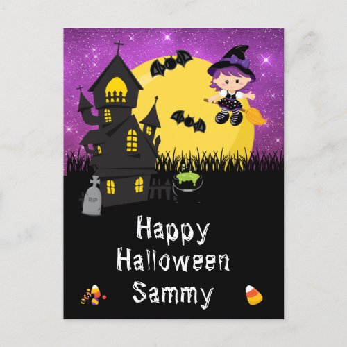 Happy Halloween Witch Purple Holiday Postcard