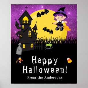 Happy Halloween Witch Purple Party Sign
