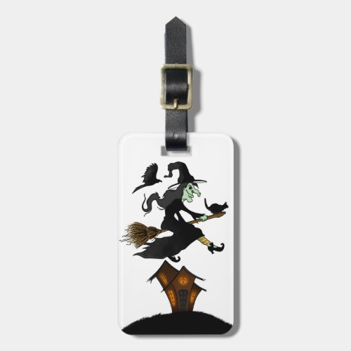 Happy halloween Witch Riding a Broomstick Luggage Tag