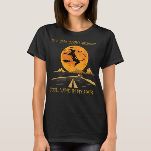 Happy Halloween Witch Riding Brooms On A Dark Dese T_Shirt