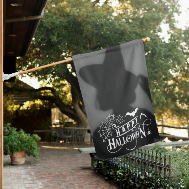 Happy Halloween Witch Silhouette House Flag (In SItu)