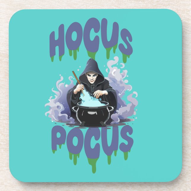 Happy Halloween Witch Stirring Their Potion Pot Beverage Coaster (Front)