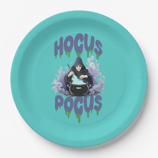 Happy Halloween Witch Stirring Their Potion Pot Paper Plates (Front)