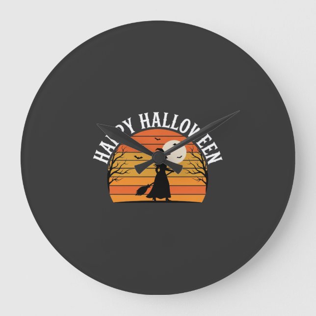 Happy Halloween Witch Sunset Design_1 Large Clock (Front)