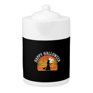 Happy Halloween Witch Sunset Design_1 Teapot