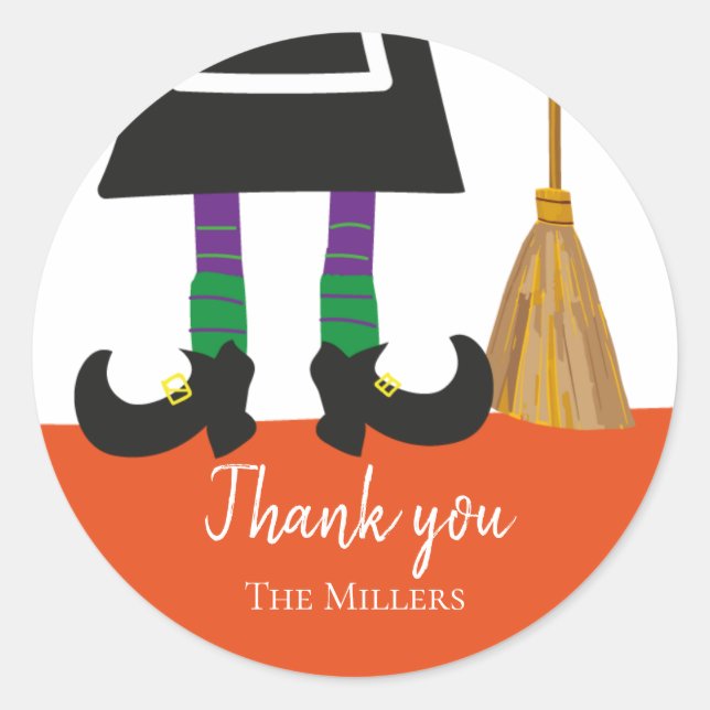 Happy Halloween Witch Thank You Classic Round Sticker (Front)