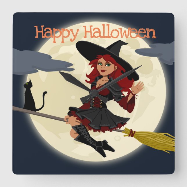 Happy Halloween Witch Wall Clock (Front)