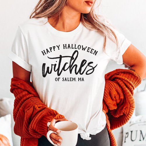 Happy Halloween Witches Black Script Custom City T_Shirt