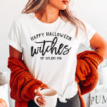 Happy Halloween Witches Black Script Custom City Tri-Blend Shirt<br><div class="desc">Celebrate Halloween in style with this custom "Happy Halloween Witches" shirt that can be customized with Salem,  Massachusetts or your preferred hometown city. Features modern brushed black script writing.</div>