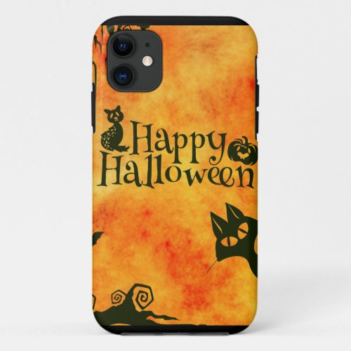 Happy Halloween Witches Cats Spiders Owls Pumpkins iPhone 11 Case
