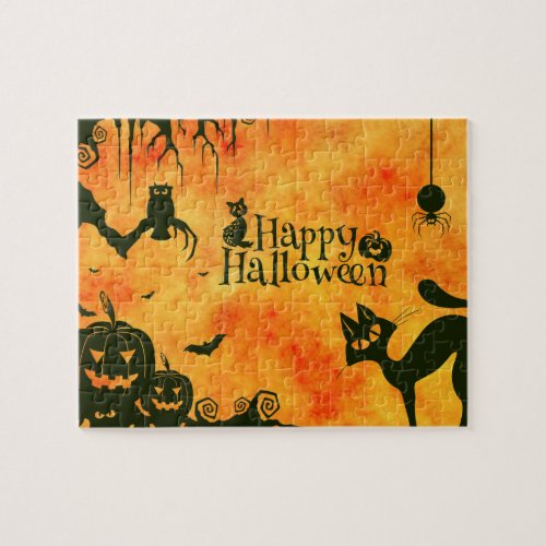 Happy Halloween Witches Cats Spiders Owls Pumpkins Jigsaw Puzzle