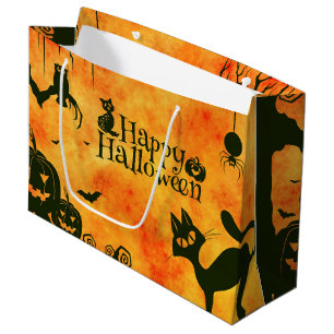 Happy Halloween Witches Cats Spiders Owls Pumpkins Large Gift Bag