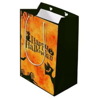 Happy Halloween Witches Cats Spiders Owls Pumpkins Medium Gift Bag